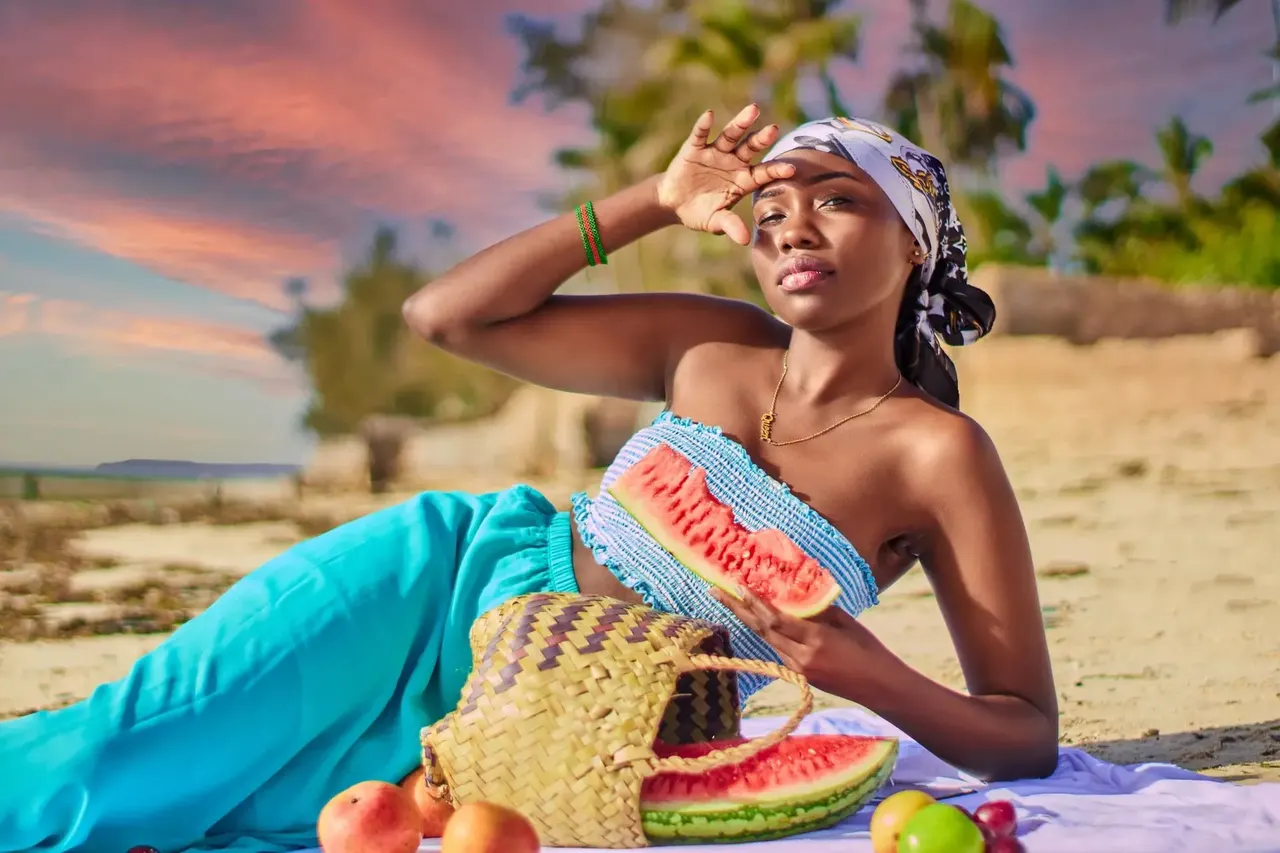 Beach picnic photoshoot at sunset on the Kenyan coast